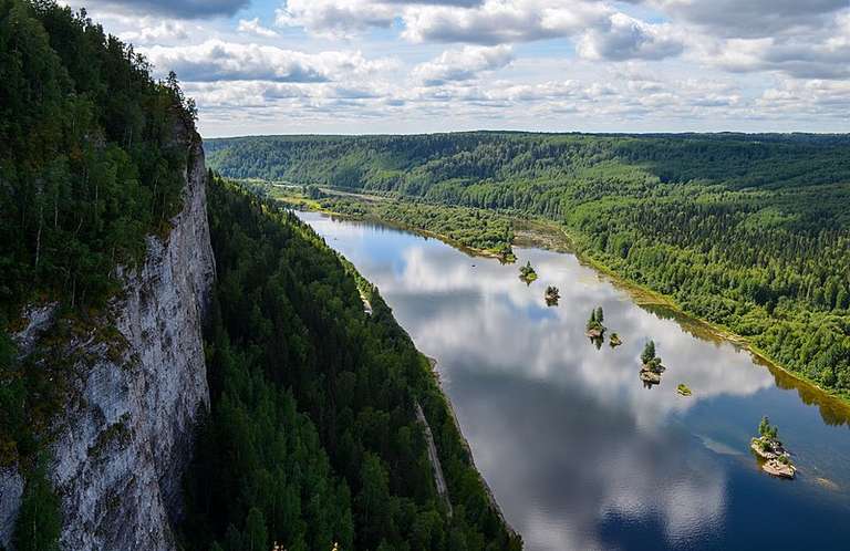 View from the cliff on the Vishera River, Perm Krai, Russia 